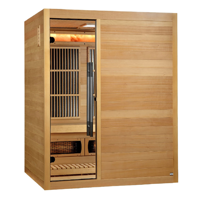 Golden Designs Soria | 3-Person Hybrid Sauna | Full Spectrum Infrared & Harvia 6KW Stove | Canadian Hemlock | GDI-8330-01