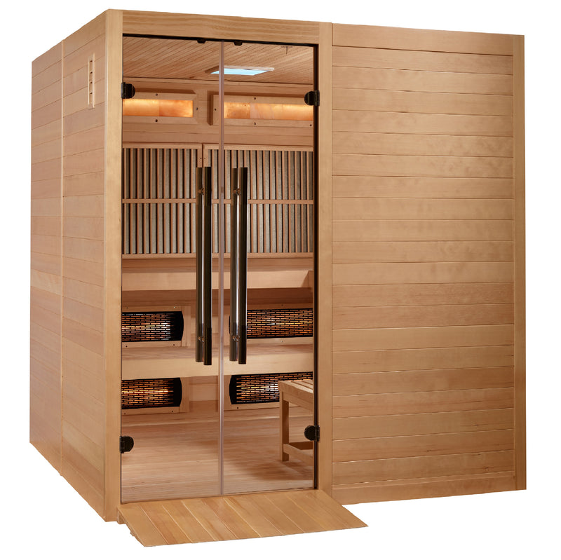Golden Designs Toledo | 6-Person Hybrid Sauna | Full Spectrum Infrared & Harvia 8KW Stove | Canadian Hemlock | GDI-8360-01