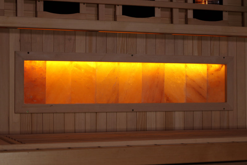 Golden Designs Reserve Edition | 3-Person Corner Full Spectrum Infrared Sauna | Canadian Hemlock | Himalayan Salt Bar | GDI-8035-03
