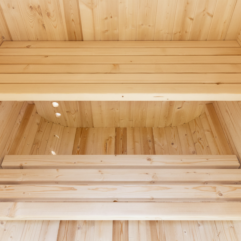 Orivon Auris One outdoor cedar sauna, interior view