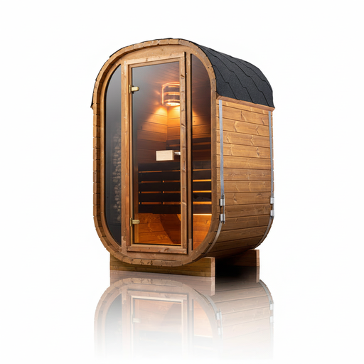 Orivon Auris One outdoor cedar sauna, side view