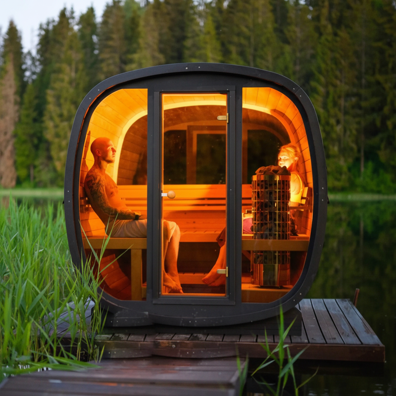 Orivon Auris Two luxury cedar sauna, front view