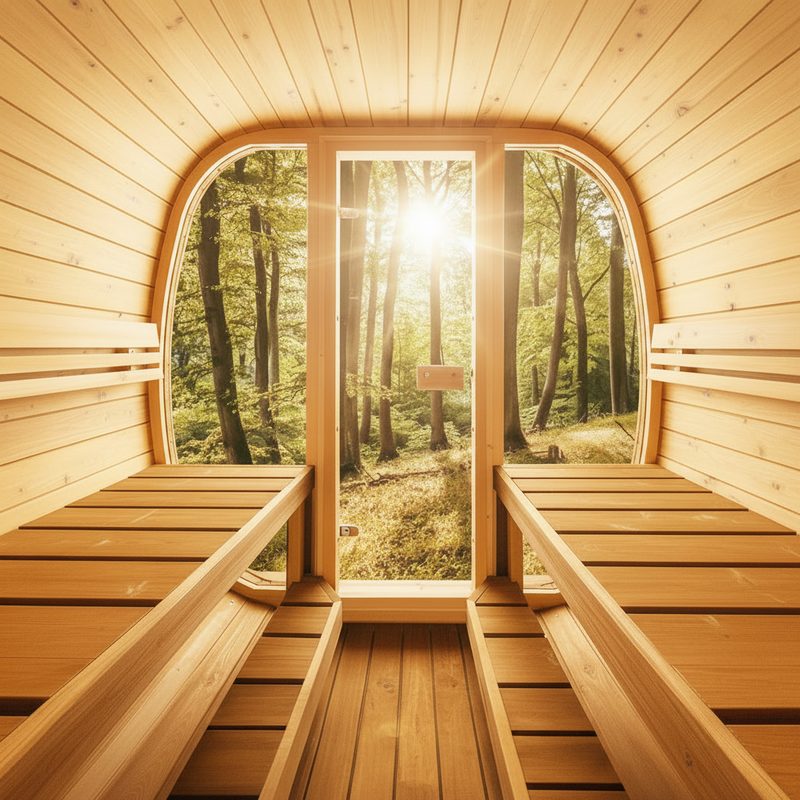 Orivon Auris Two luxury cedar sauna, interior view"