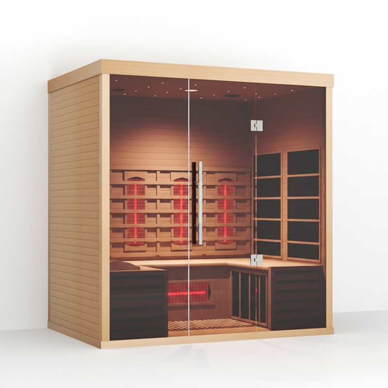 Orivon Lumin Three infrared sauna, angle view