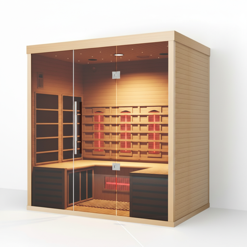 Orivon Lumin Three infrared sauna, angle view