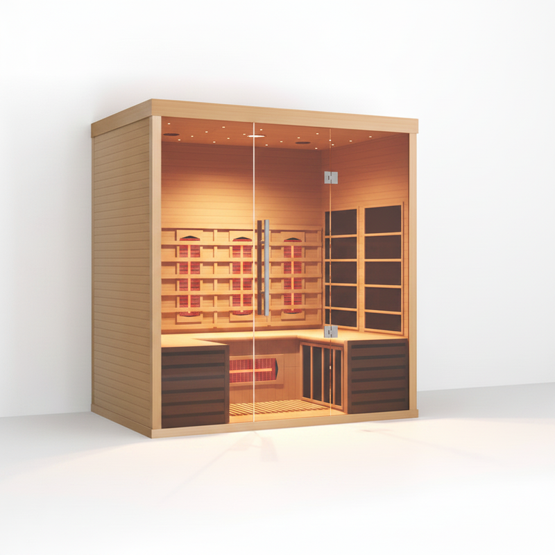 Orivon Lumin Three infrared sauna, angle view
