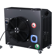 Black industrial cooler with fan and control buttons on a white background