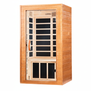Wooden sauna with glass door on a white background