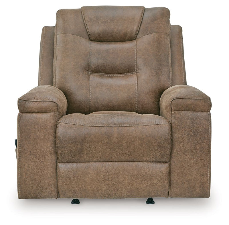 Unique Piece Furniture Stockworth Rocker Recliner | Faux Leather | Heat & Massage | Light Brown / Dark Gray