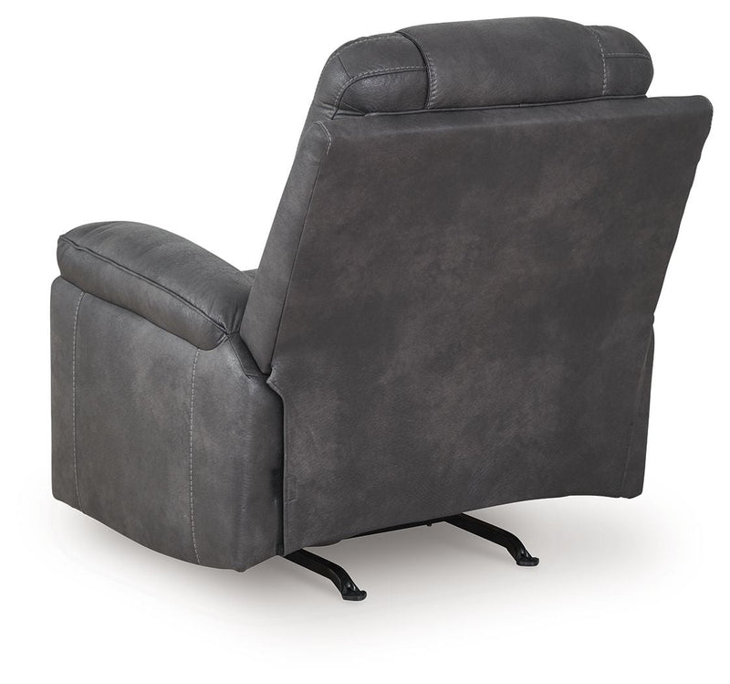 Unique Piece Furniture Stockworth Rocker Recliner | Faux Leather | Heat & Massage | Light Brown / Dark Gray