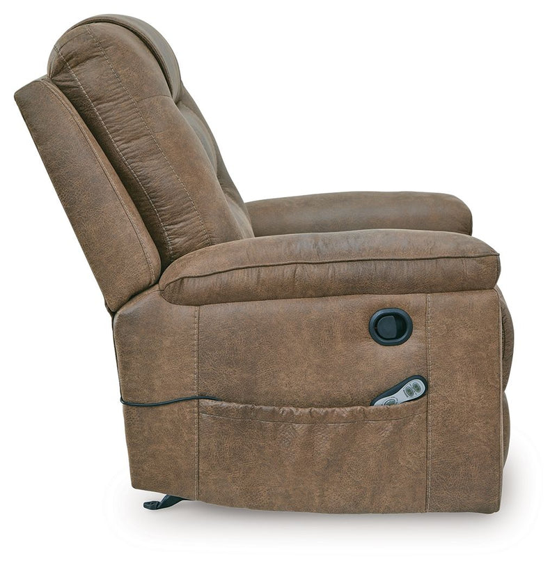 Unique Piece Furniture Stockworth Rocker Recliner | Faux Leather | Heat & Massage | Light Brown / Dark Gray