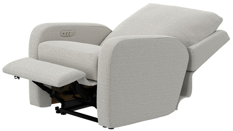 Unique Piece Furniture Lullaby Power Recliner | Auto-Glide Lay-Flat | Power Headrest | USB-C | Sunbelievable Fabric | Cotton / Denim / Pebble