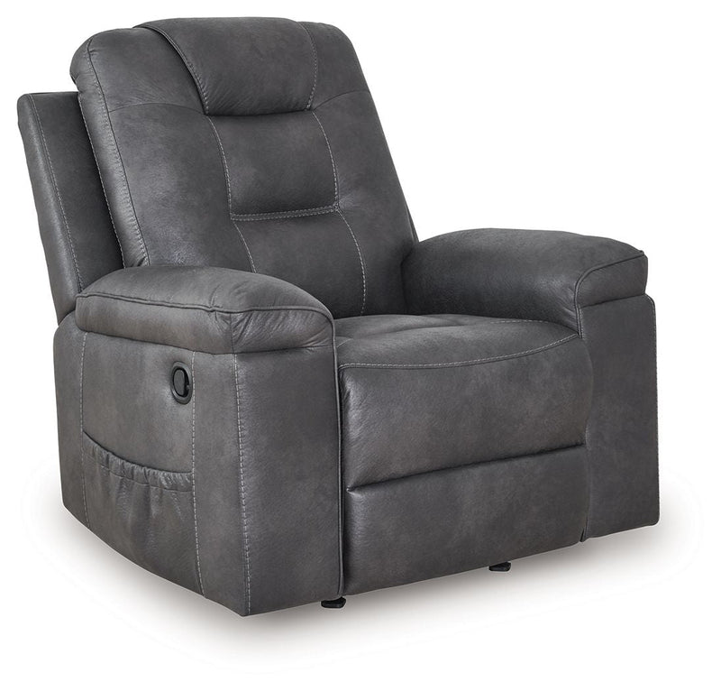 Unique Piece Furniture Stockworth Rocker Recliner | Faux Leather | Heat & Massage | Light Brown / Dark Gray