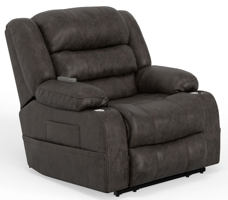 Unique Piece Furniture Tucker Power Lift Recliner | Heat & Massage | Dual Cup Holders | Tall Waterfall Back | Steel Faux Leather