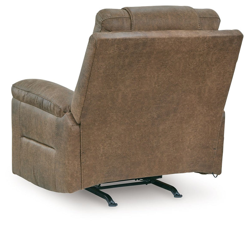 Unique Piece Furniture Stockworth Rocker Recliner | Faux Leather | Heat & Massage | Light Brown / Dark Gray