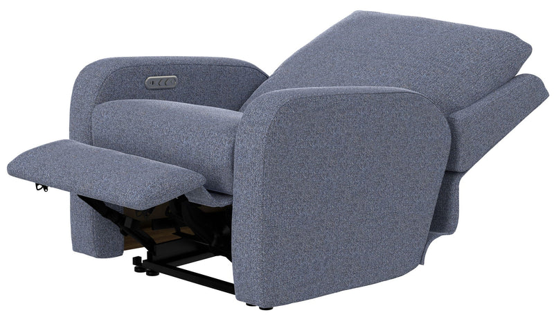 Unique Piece Furniture Lullaby Power Recliner | Auto-Glide Lay-Flat | Power Headrest | USB-C | Sunbelievable Fabric | Cotton / Denim / Pebble