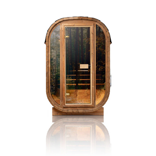 Luxury Orivon Auris One outdoor cedar sauna front view